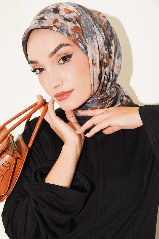Ebruli Desenli Eşarp Siyah