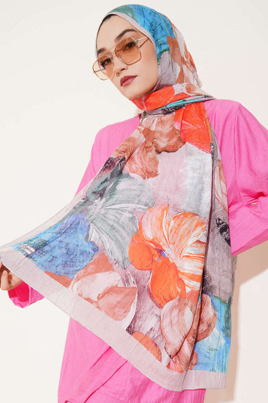 شال ناعم من الكاش بنقشة رخامية، بيج