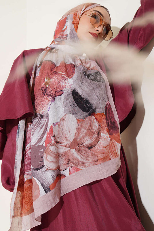 Marbled Patterned Soft Crush Shawl Latte