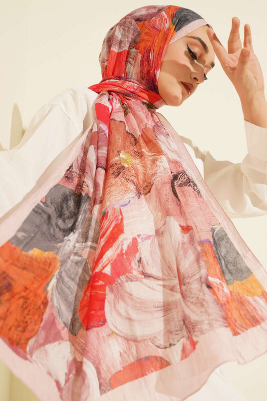 وشاح ناعم الملمس بنقشة رخامية، لون وردي فاتح