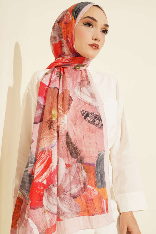 وشاح ناعم الملمس بنقشة رخامية، لون وردي فاتح