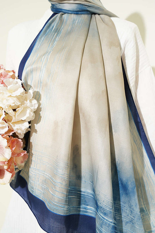 Foulard motif marbre multicolore bleu marine beige
