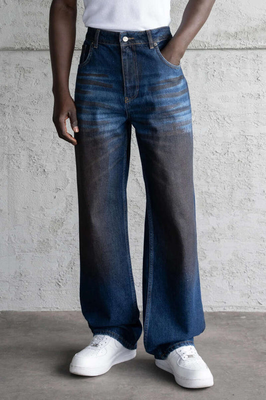 Stylish Loose-Fitting Men's Denim Trousers Dark Blue