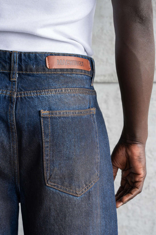 Efektli Baggy Erkek Kot Pantolon Koyu Mavi