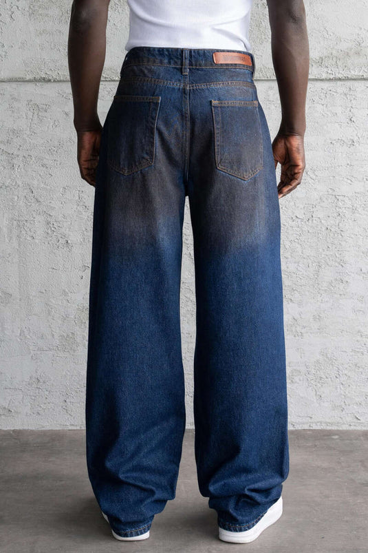 Stylish Loose-Fitting Men's Denim Trousers Dark Blue