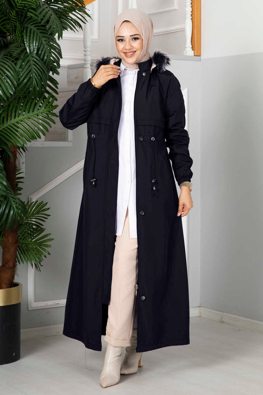 إيفلين معطف الحجاب مقنعين الأزرق الداكن