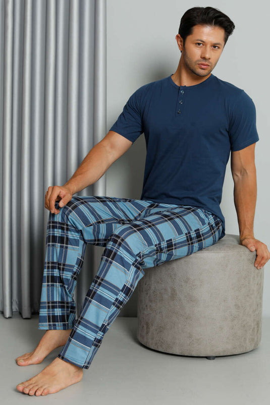 Ensemble pyjama à carreaux imprimé, manches courtes et boutons, style Parlement