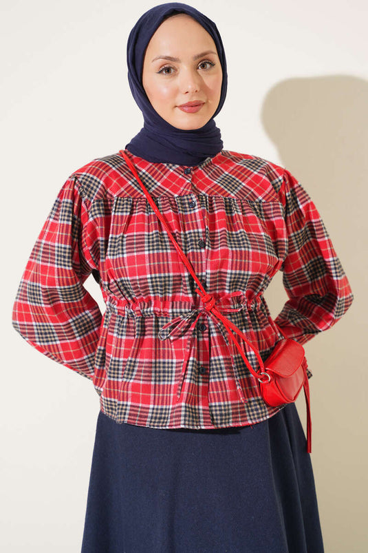 Chemise À Carreaux Rouge Avec Détail À Nœud