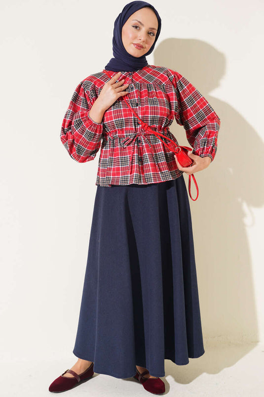 Chemise À Carreaux Rouge Avec Détail À Nœud
