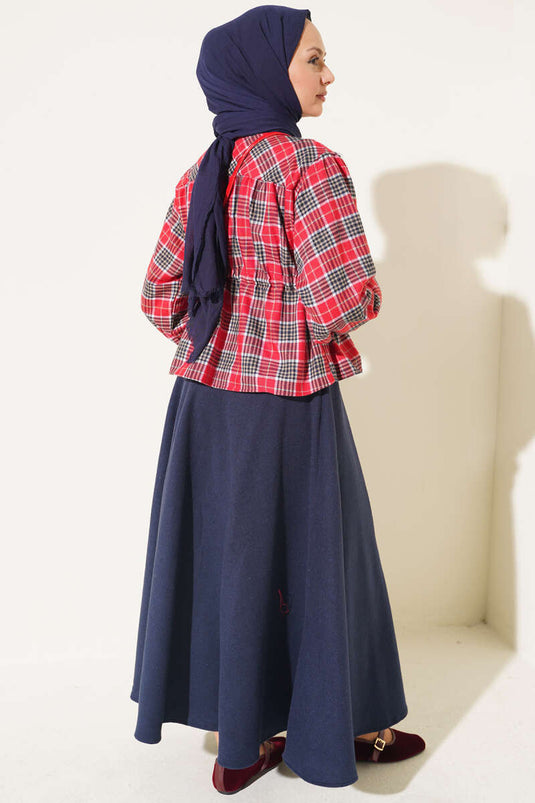 Chemise À Carreaux Rouge Avec Détail À Nœud