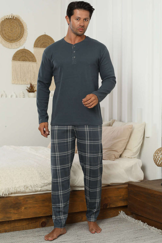 Plaid Interlock Men's Pajama Set, Dark Gray
