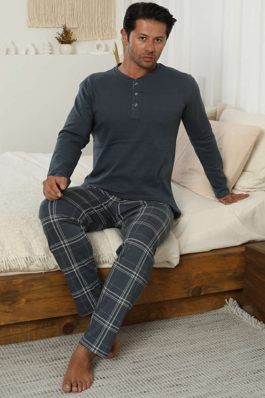 Plaid Interlock Men's Pajama Set, Dark Gray