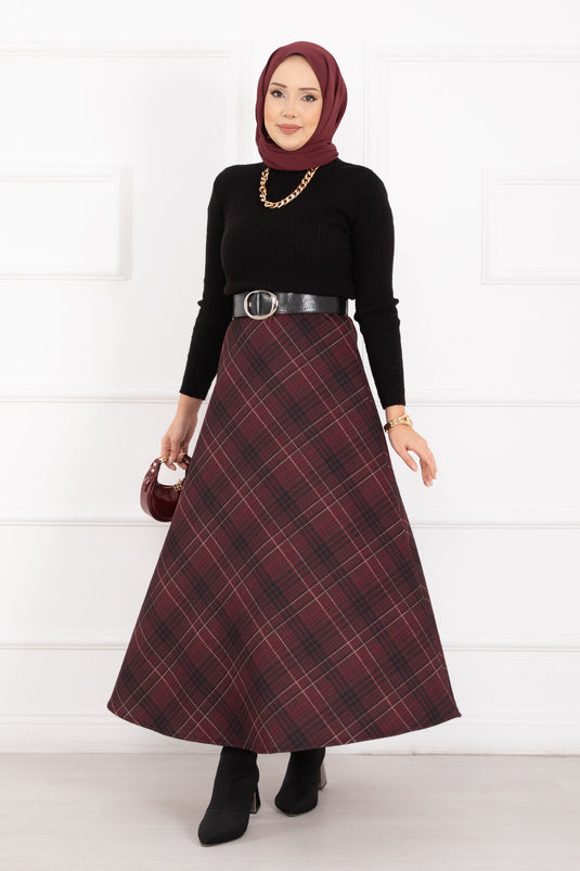 Ekose Desen Scuba Etek Bordo