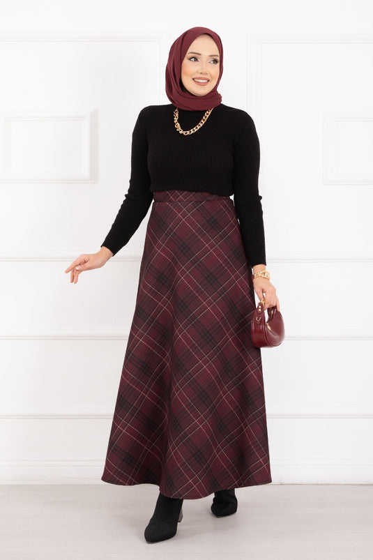 Ekose Desen Scuba Etek Bordo