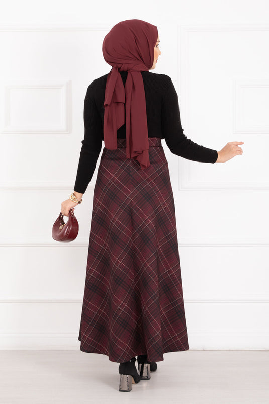 Ekose Desen Scuba Etek Bordo