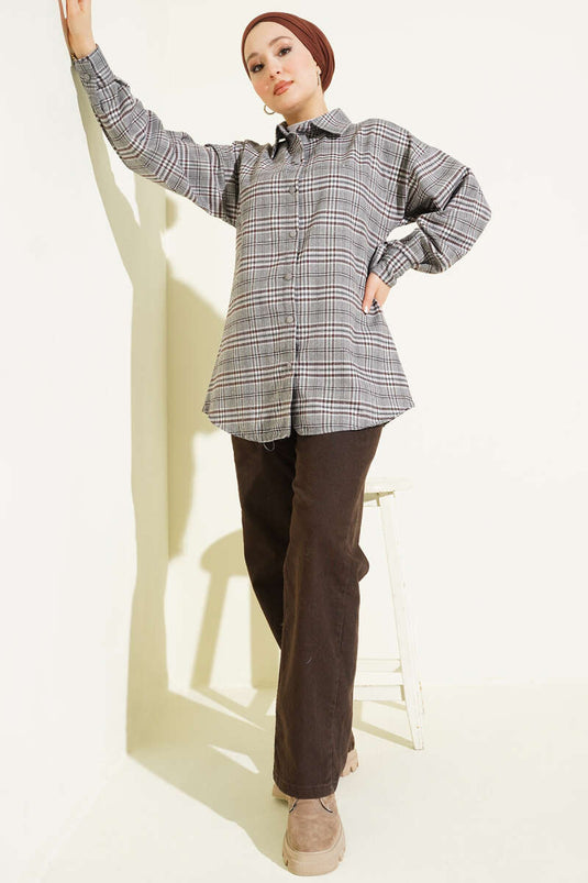 قميص مزخرف بحجارة إيكوزي رمادي