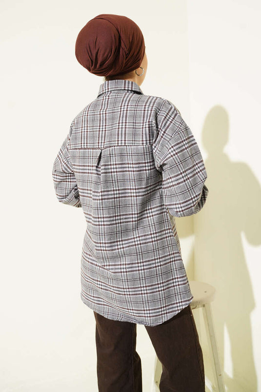 قميص مزخرف بحجارة إيكوزي رمادي