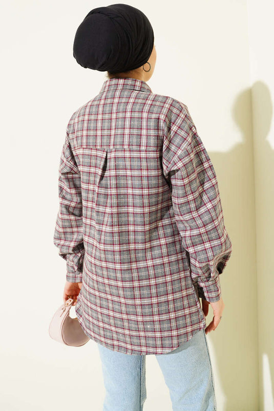 قميص مزخرف بحجارة إيكوزي، رمادي كايراك