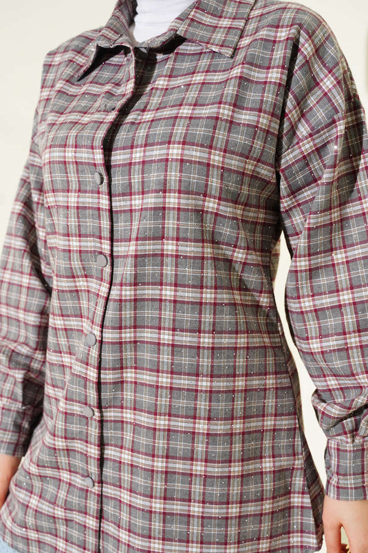 قميص مزخرف بحجارة إيكوزي، رمادي كايراك