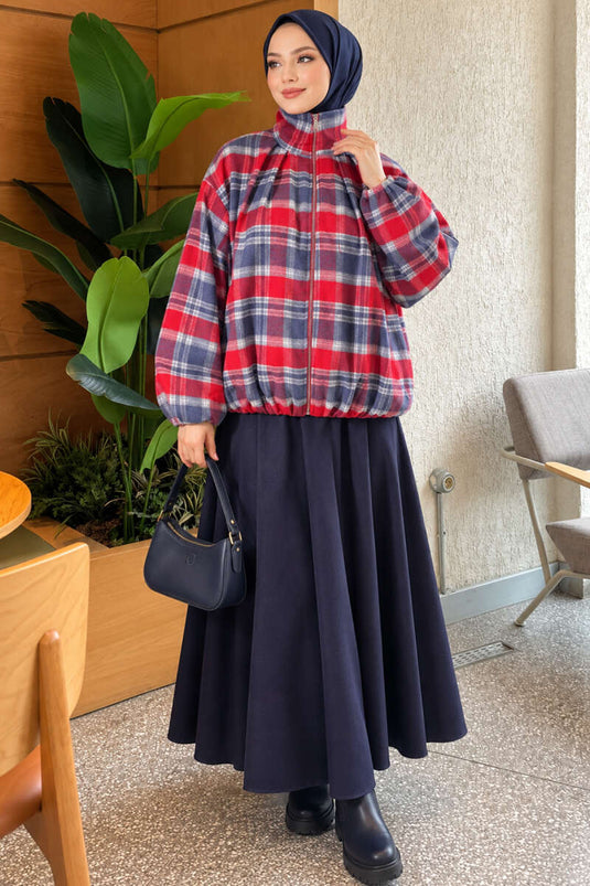 Chaqueta Con Cremallera De Cuadros Roja