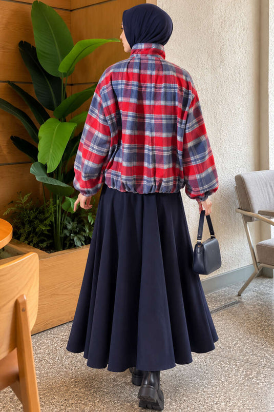 Chaqueta Con Cremallera De Cuadros Roja