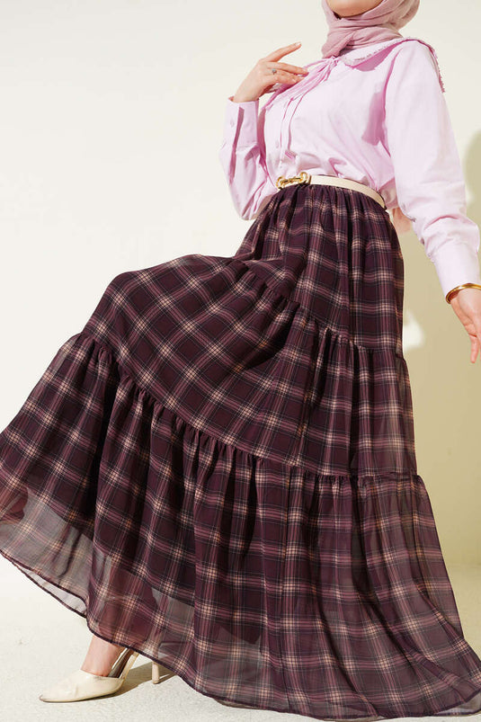 Gonna in chiffon con cerniera sul fianco Ekoseli color prugna