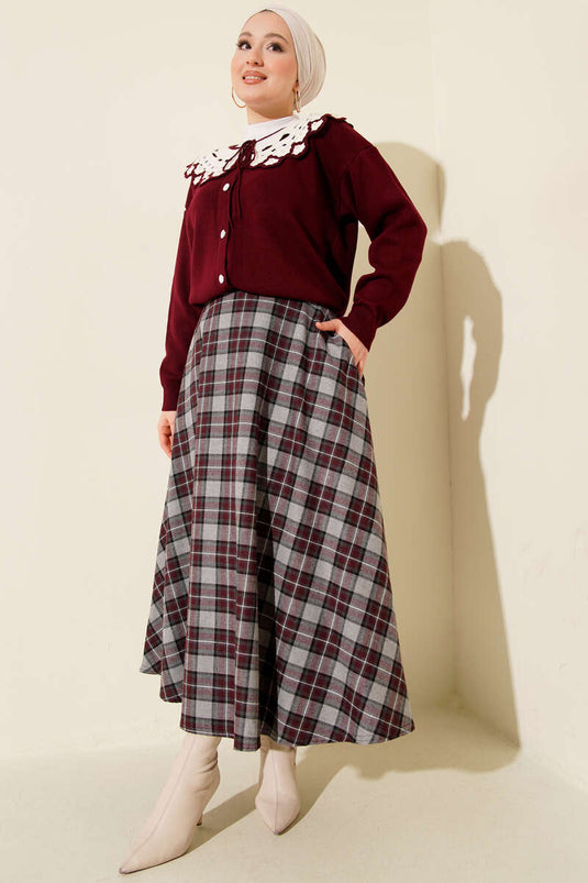 تنورة إيكوسيلي كلوش بجيب لون بوردو