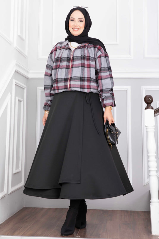Giacca Bomber A Quadri Con Zip Grigia