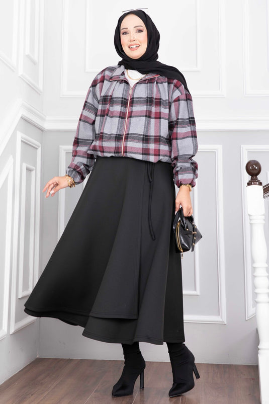 Giacca Bomber A Quadri Con Zip Grigia