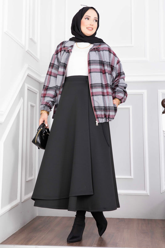 Giacca Bomber A Quadri Con Zip Grigia