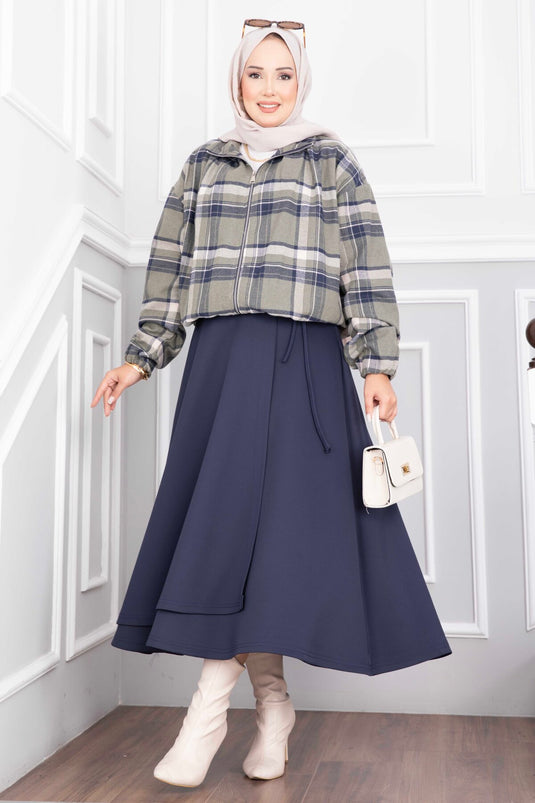 Giacca Bomber Con Zip A Quadri Kaki