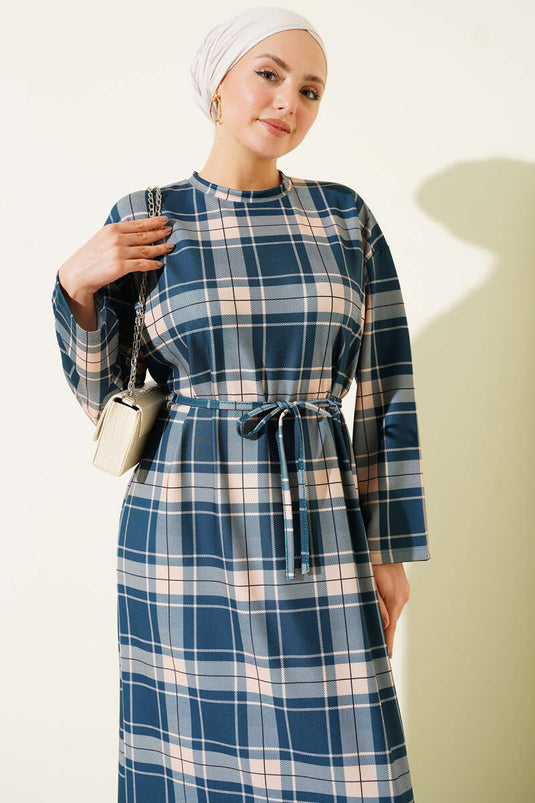 فستان بحزام من الخيط إيكوسيلي نيلي