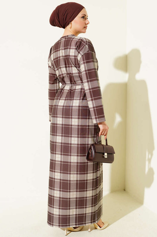 فستان بحزام من الخيط إيكوسيلي بني