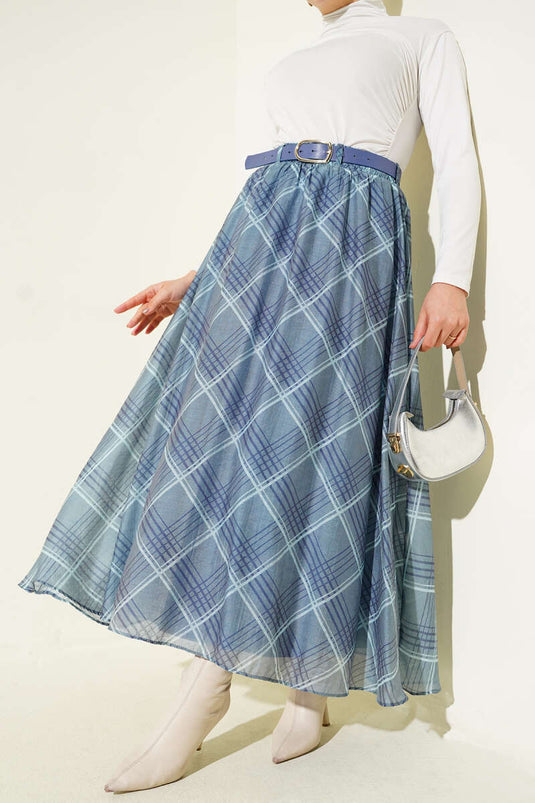 Jupe en mousseline avec ceinture Ekoseli indigo