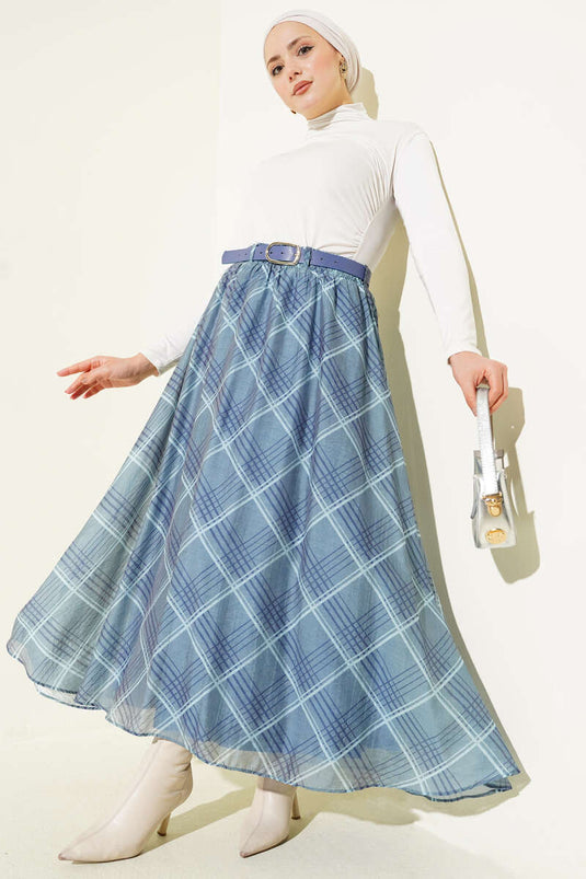 Jupe en mousseline avec ceinture Ekoseli indigo