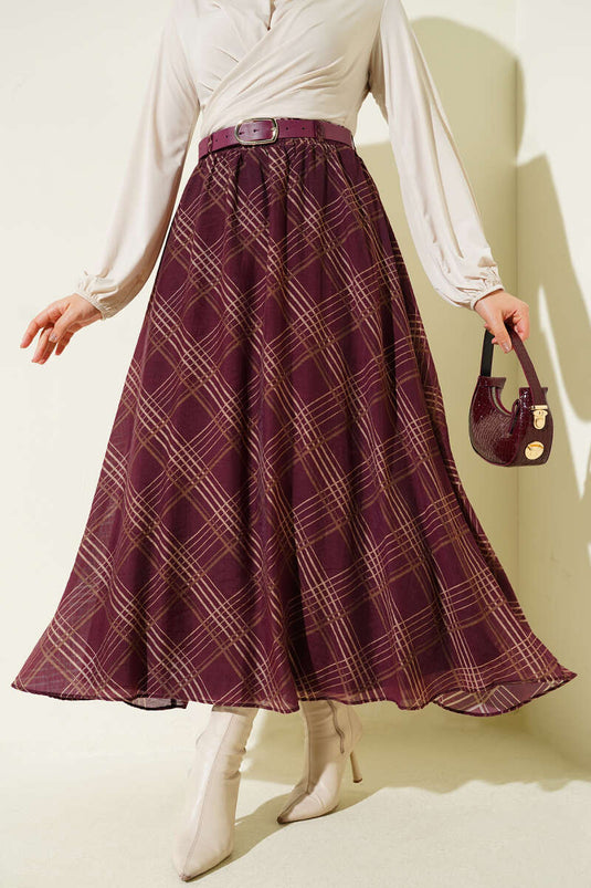 تنورة شيفون بكسرات إيكوسيلي لون خمري