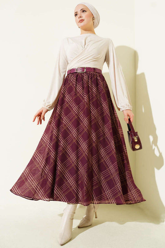 تنورة شيفون بكسرات إيكوسيلي لون خمري