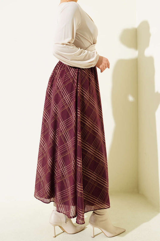 تنورة شيفون بكسرات إيكوسيلي لون خمري