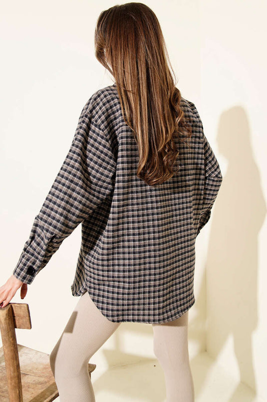 Plaid Oversize Shirt Camel