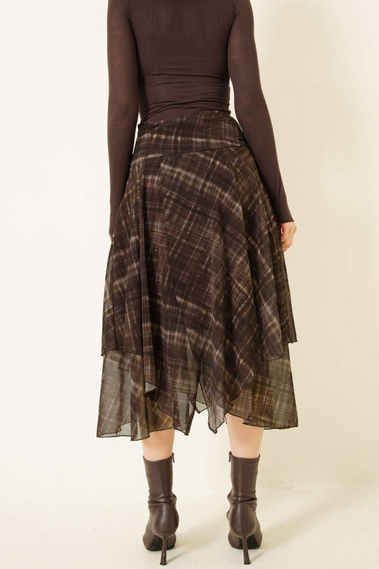 تنورة شيفون متوسطة الطول بفتحة جانبية إيكوسيلي بني