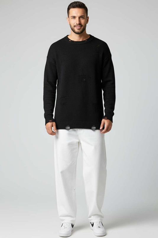 Pull en maille à effet usé pour homme, noir