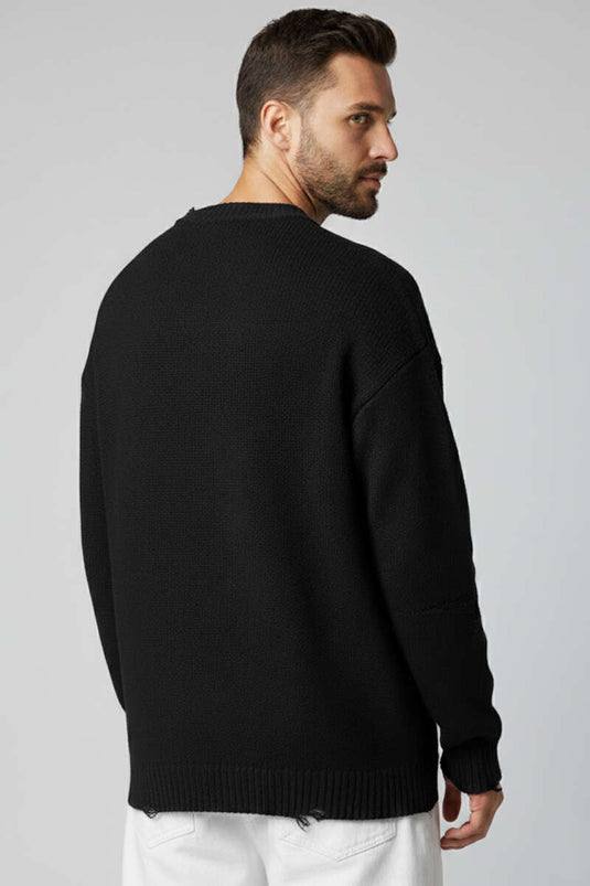 Pull en maille à effet usé pour homme, noir
