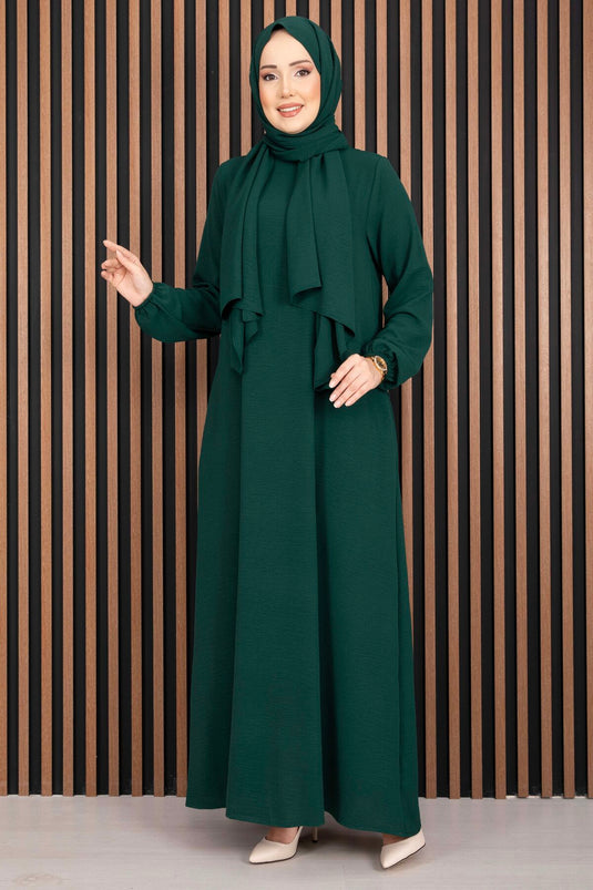Elbise & Uyumlu Şal Tesettür İkili Kombin Zümrüt