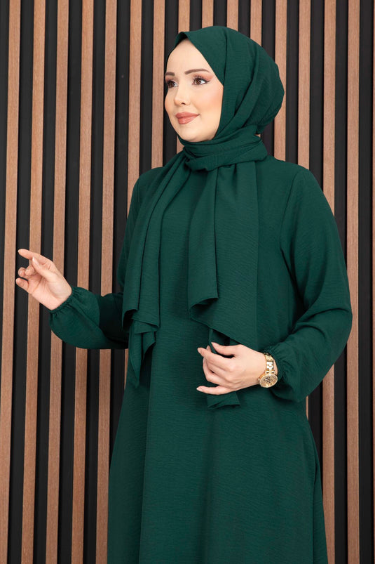 Elbise & Uyumlu Şal Tesettür İkili Kombin Zümrüt