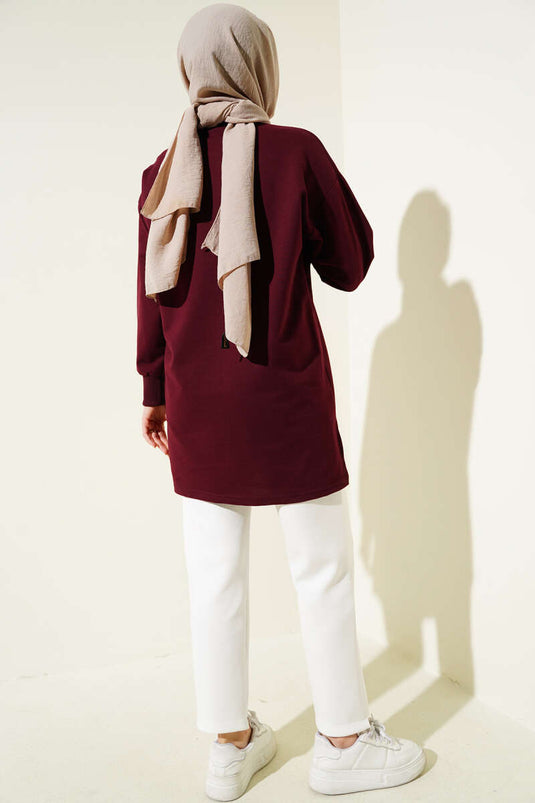 Elegance Baskılı İki İplik Tunik Bordo