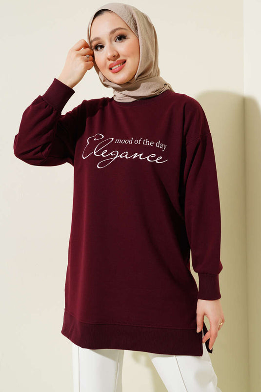 Elegance Baskılı İki İplik Tunik Bordo