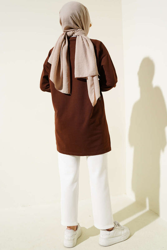 Elegance Printed Two Thread Tunic Brown