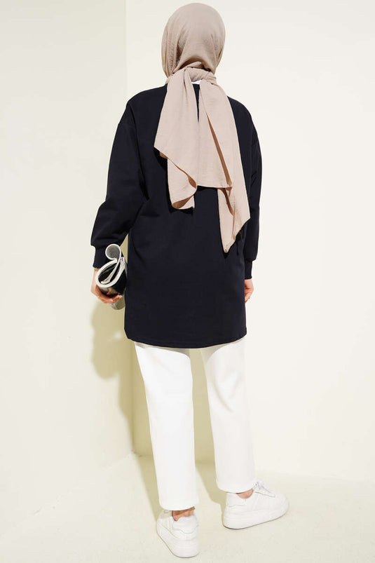 Tunique en double fil avec impression Élégance Bleu marine