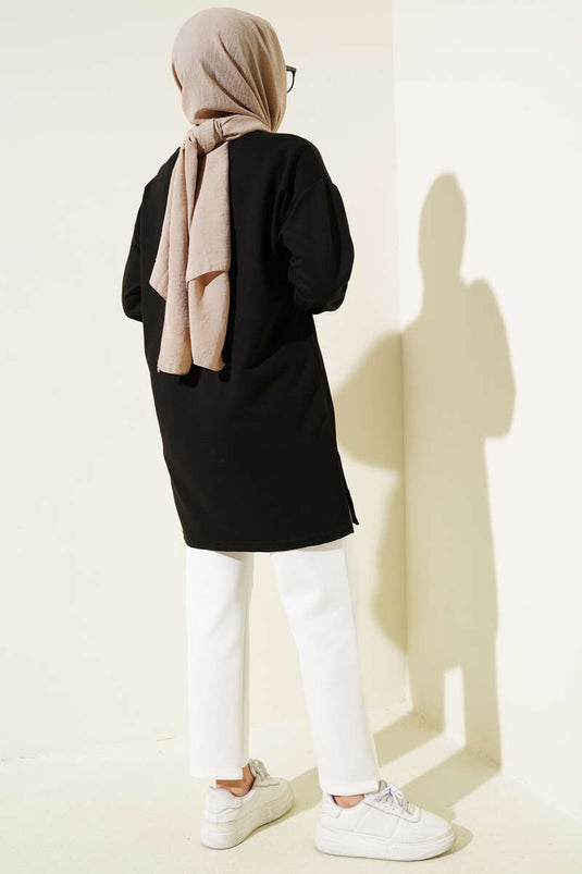 Elegance Printed Two Thread Tunic Black