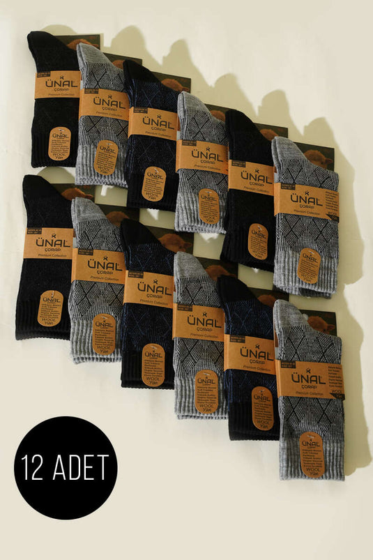 Chaussettes courtes en laine pour homme, lot de 12, assortiment 3